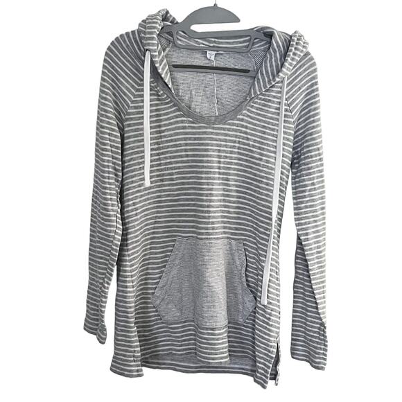 JAMES PERSE Striped Pullover Sweater Hoodie •2/ S• Top Funnel Neck Hooded Cotton - Picture 5 of 9